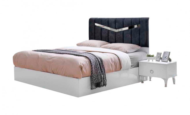 Rechthoekig wit-grijs tweekleurig modern design stijl tweepersoonsbed slaapkamer.