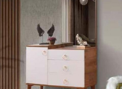 Commode met spiegel wit bruin tweekleurig modern rechthoekig design stijl
