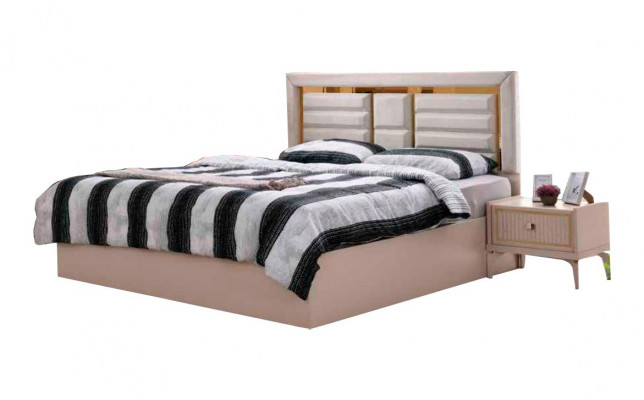 Bed slaapkamer beige effen modern rechthoekig design tweepersoonsbed stijl