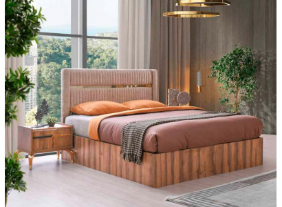 Bruin-roze slaapkamer set designer chique tweepersoonsbed nachtkastjes