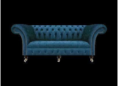 Blauwe Textiel Chesterfield Driezitsbank Sofa Zitmeubel Designer Modern Nieuw