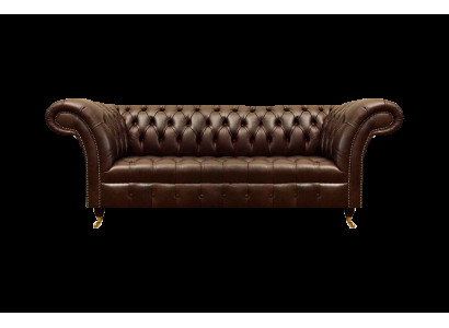 Exclusieve Chesterfield bruine leren bank moderne driezitter zitmeubel