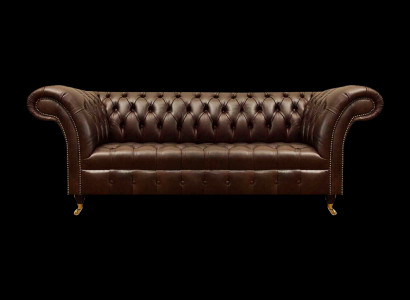 Exclusieve Chesterfield bruine leren bank moderne driezitter zitmeubel