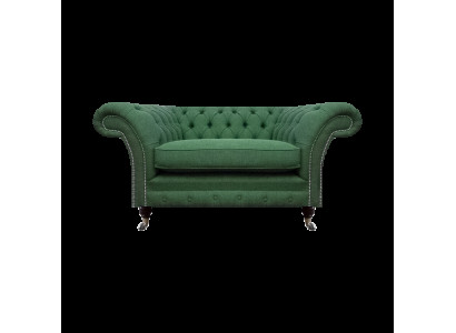 Elegante Chesterfield groene fauteuil woonkamer textiel edele eenzits.