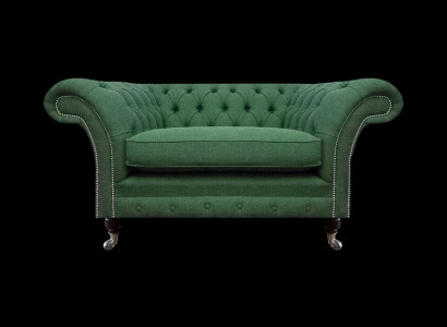 Elegante Chesterfield groene fauteuil woonkamer textiel edele eenzits.