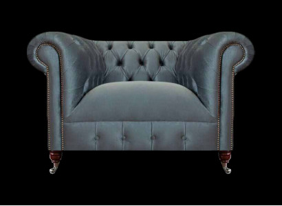 Chesterfield grijze stoffen fauteuil woonkamer textiel eenzitter elegante stoel