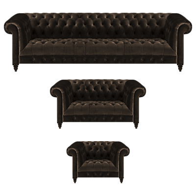 Chesterfield bekleding set designer bruine banken fauteuils 3-delig set