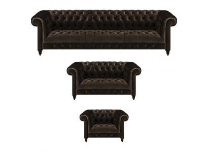 Chesterfield bekleding set designer bruine banken fauteuils 3-delig set