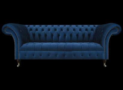 Donkerblauwe Chesterfield woonkamer bank designer driezitter meubelstuk