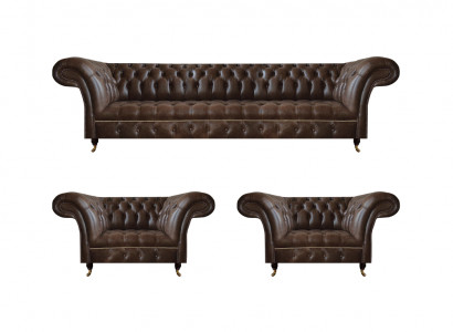 Woonkamer Bruine Chesterfield Lederen Meubelset Designer Meubels 3-delige Set