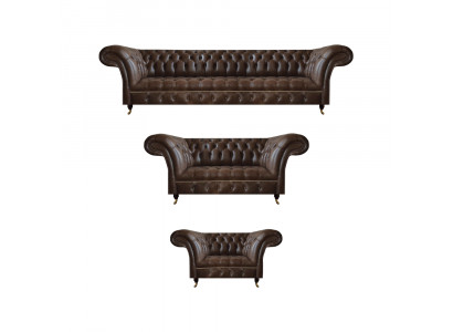 Bruine Chesterfield leren banken woonkamer zitbankstel complete set