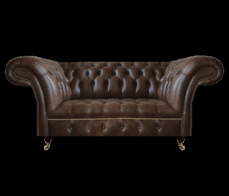 Bruine Chesterfield Leren Tweezitsbank Moderne Woonkamer Ontwerpmeubilair