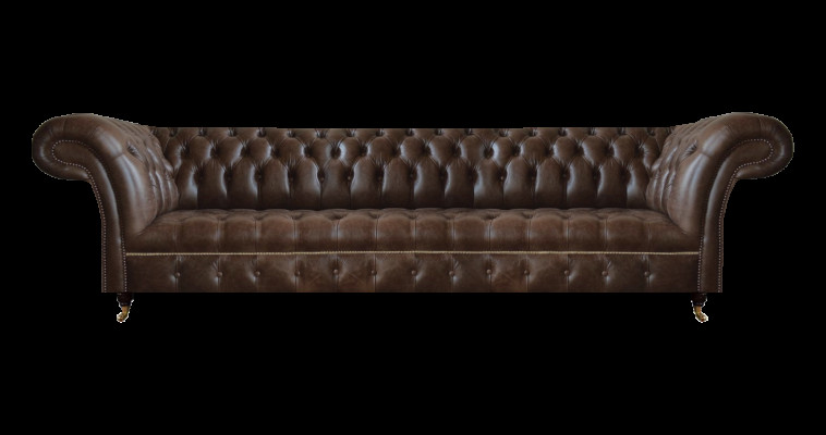 Bruine leren Chesterfield-bank, 4-zits bank moderne leren zitmeubels