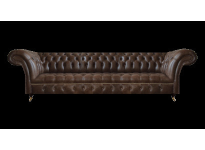 Bruine leren Chesterfield-bank, 4-zits bank moderne leren zitmeubels