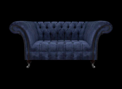 Chesterfield Blauwe Gestoffeerde Bankstel Woonkamer 2-Zits Luxe Elegante Zitmeubels