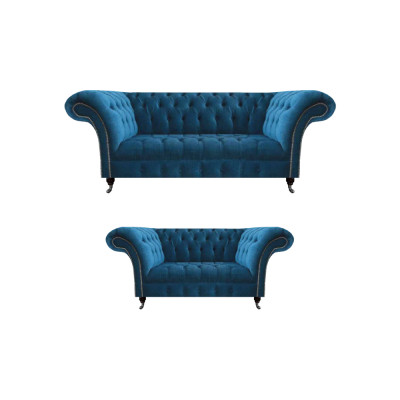 Stijlvolle zitbank Chesterfield blauwe woonkamer bankstellen.