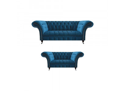 Stijlvolle zitbank Chesterfield blauwe woonkamer bankstellen.