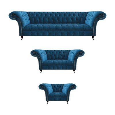 Moderne Blauwe Chesterfield Beklede Zitmeubelen Luxe 4-zits Fauteuil