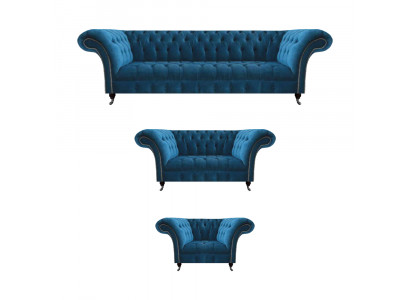 Moderne Blauwe Chesterfield Beklede Zitmeubelen Luxe 4-zits Fauteuil