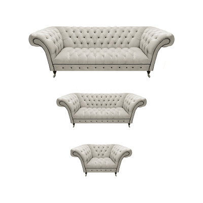 Witte Chesterfield-leren sofa’s woonkamerzitbanken complete set 3-delig