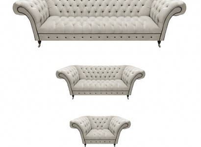 Witte Chesterfield set stofferingbanken designer sofaset 3-delig