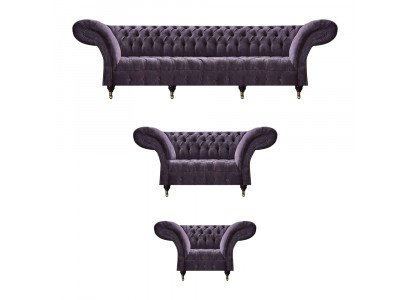 Chesterfield Lila Zitmeubel Moderne 4-zits Designer Tweezits Fauteuil.