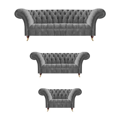 Stijlvolle Chesterfield meubelset grijze banken designer fauteuil luxe meubels
