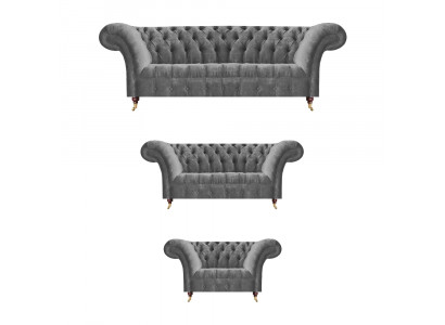 Stijlvolle Chesterfield meubelset grijze banken designer fauteuil luxe meubels