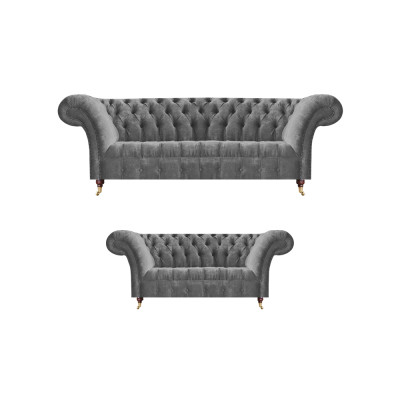 Woonkamer Grijze Chesterfield Banken Compleet Set 3-zitsbank 2-zitsbank