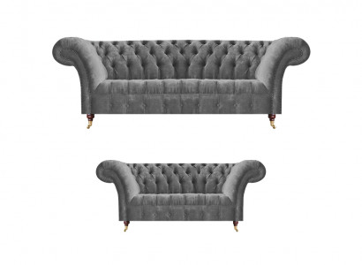 Woonkamer Grijze Chesterfield Banken Compleet Set 3-zitsbank 2-zitsbank