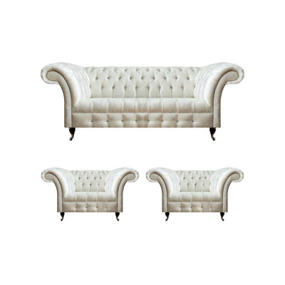 Witte Chesterfield zitcombinatie 2x designer fauteuils complete zitmeubels