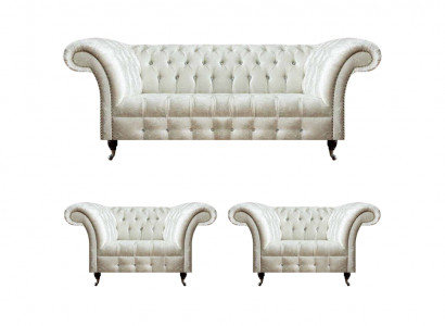 Witte Chesterfield zitcombinatie 2x designer fauteuils complete zitmeubels