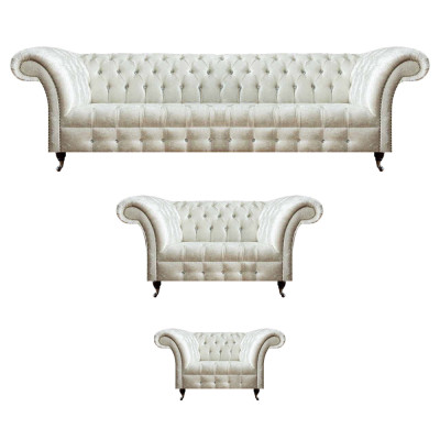 Witte Chesterfield textielset designer zitmeubelen gestoffeerde set