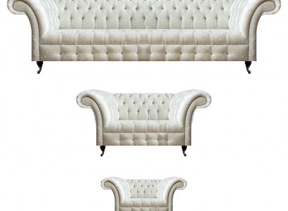 Witte Chesterfield textielset designer zitmeubelen gestoffeerde set