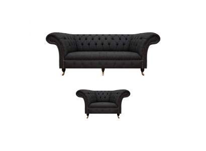 Chesterfield Zwart Stoffen Set Designer 3-Zits Bankstel 2-delig