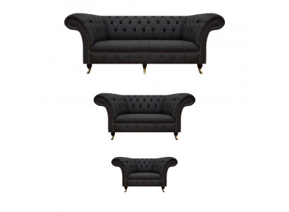 Chesterfield Zwarte Woonkamer Banken Complete Set 3-delige Set