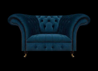Donkerblauwe Chesterfield fauteuil woonkamer stoffeerontwerp stoel