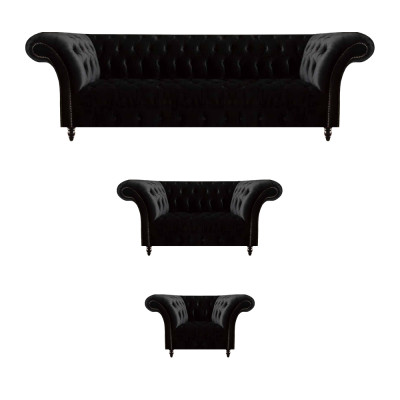 Zwarte textielbanken designer woonkamer luxe zitgroep meubelen 3-delig.