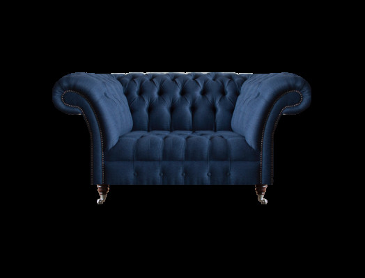 Elegante Chesterfield tweezits blauwe stoffen bank woonkamer sofas