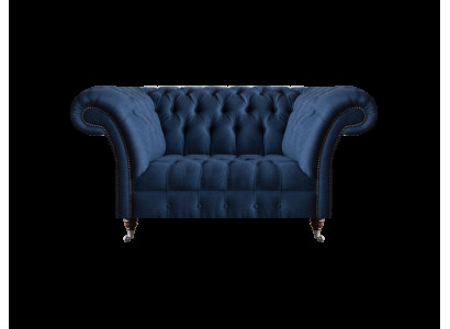 Elegante Chesterfield tweezits blauwe stoffen bank woonkamer sofas