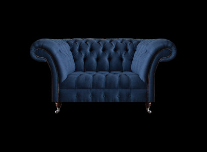 Elegante Chesterfield tweezits blauwe stoffen bank woonkamer sofas
