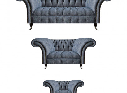Woonkamer Chesterfield Set Designer Grijze Sofagarnituur Fauteuil 3-Zitsbank