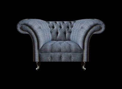 Moderne Chesterfield fauteuil grijze woonkamer textielzetel 1-zitter