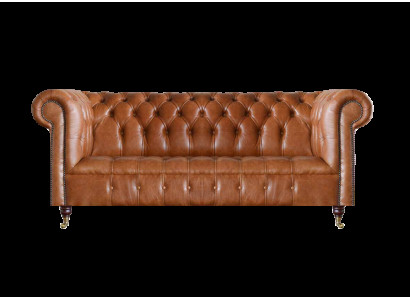Chesterfield lederen zitmeubel bruine driezitter woonkamer edele sofa's