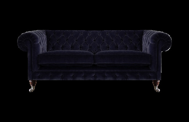Donkerblauwe Chesterfield tweezitter woonkamer elegant stoffen bank couch