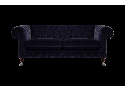 Donkerblauwe Chesterfield tweezitter woonkamer elegant stoffen bank couch