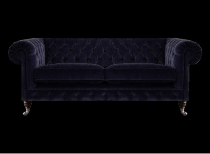 Donkerblauwe Chesterfield tweezitter woonkamer elegant stoffen bank couch