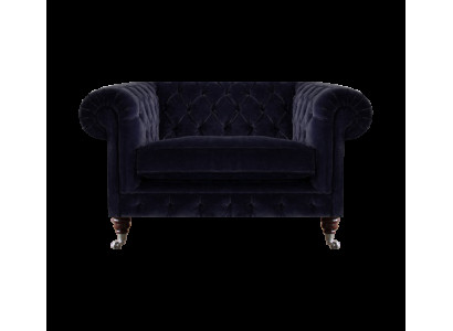 Donkerblauwe Chesterfield fauteuil woonkamer designer eenzitter zitmeubel