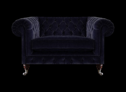 Donkerblauwe Chesterfield fauteuil woonkamer designer eenzitter zitmeubel