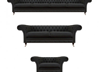Zwarte Chesterfield bankstel ontwerp tweezits- en vierzitsbank.
